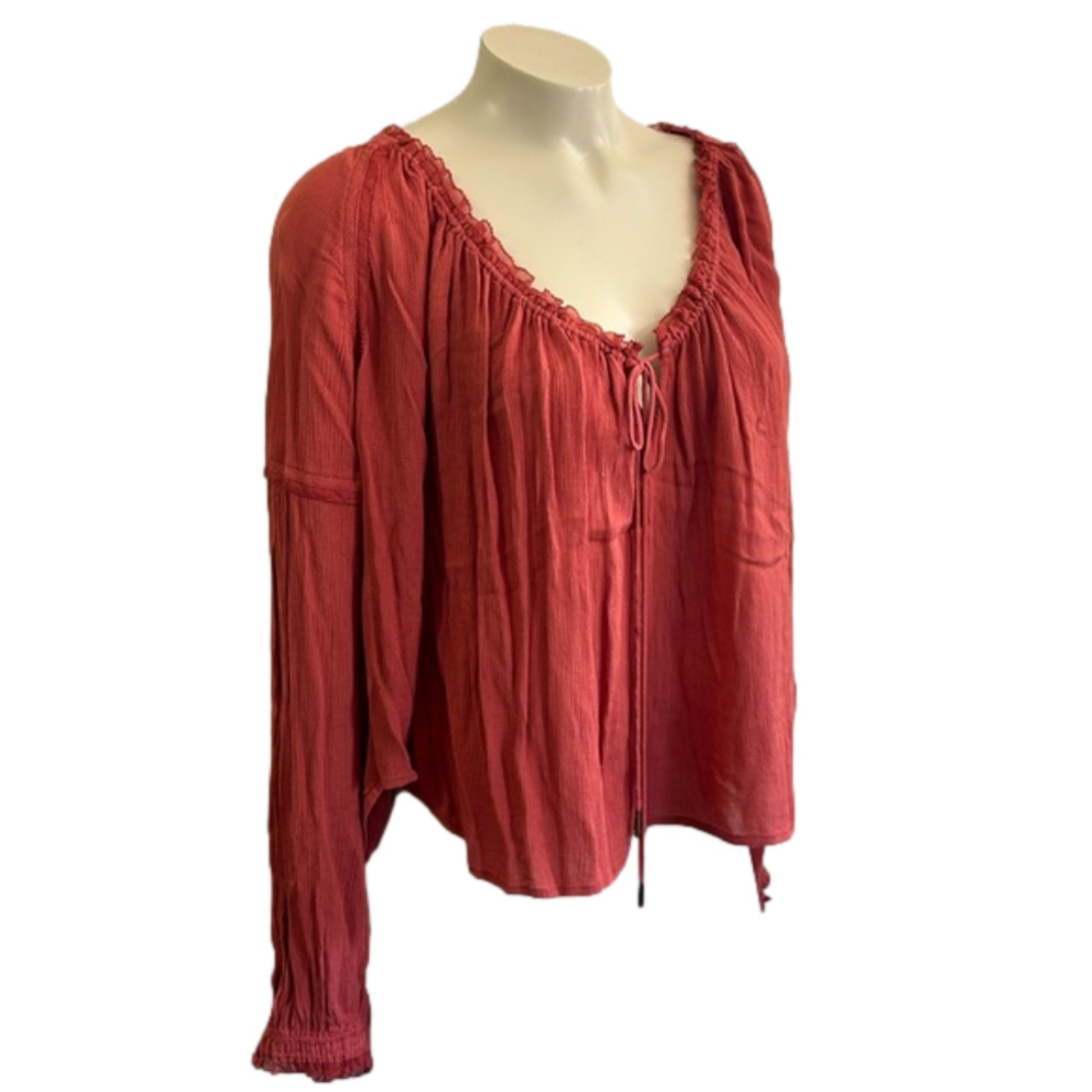 FREE PEOPLE rusted coral combo blouse MED NWT